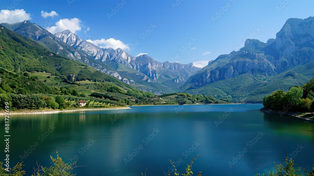 Fototapeta premium Lake in mountains, digital photo picture as a background , taken in Marche region, italy