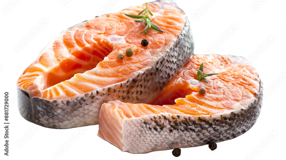 salmon, trout, steak, slice of fresh raw fish, isolated on white background, clipping path, full depth of field salmon, trout, steak, slice of fresh raw fish, isolated on white background, clipping path, full depth of field
