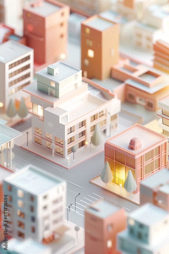 Miniature city, modern architecture, cartoon style, clay material, isometric, 3D rendering, smooth and shiny, Girly style, pastel colors, spot light, warm tone Miniature city, modern architecture, cartoon style, clay material, isometric, 3D rendering, smooth and shiny, Girly style, pastel colors, spot light, warm tone