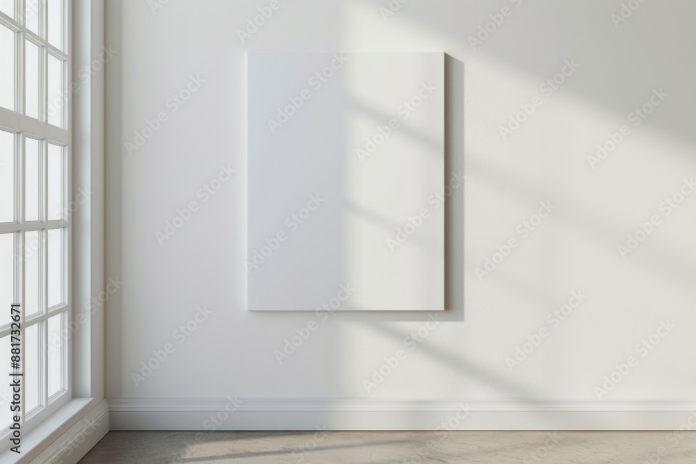 Art Canvas. White Blank Canvas Hanging on Clean Wall for Art Display Art Canvas. White Blank Canvas Hanging on Clean Wall for Art Display