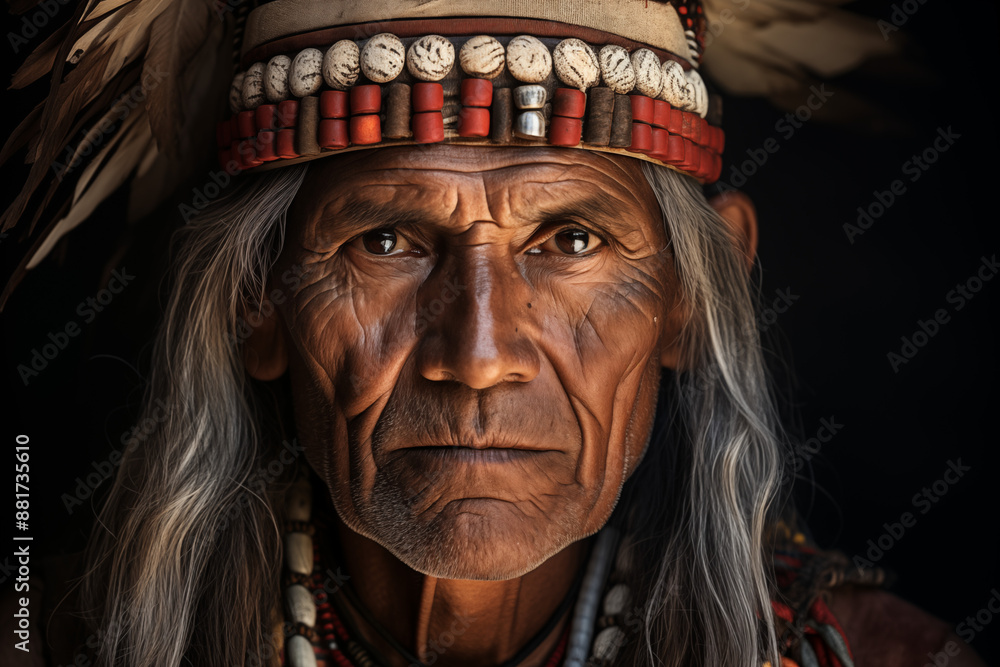 Image of an American Indian. History of America. History book. Historical reconstitution. Indian Chief. Image of an American Indian. History of America. History book. Historical reconstitution. Indian Chief.