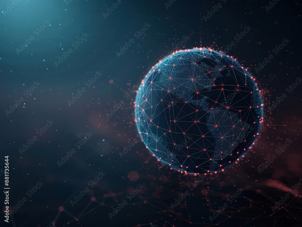 Obraz premium A futuristic digital representation of the globe with interconnected nodes, depicting global connectivity and modern technology.