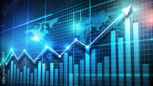 Wallpaper Mural Upward trending line graph with rising bars and arrows on a digital display, showcasing exponential growth and profits in a successful investment portfolio. Torontodigital.ca