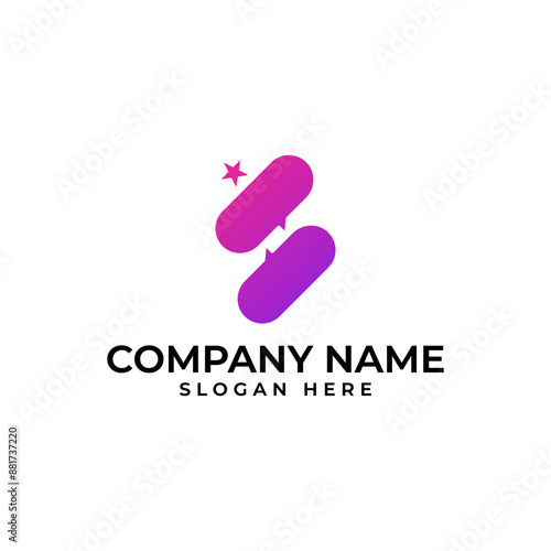 S initial lettermark with the interchange bubble chat represent interaction and the spark star element on top in modern minimalist style