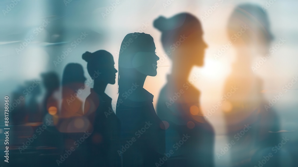 Silhouettes of people in motion, blur effect, abstract concept representing unity and diversity in a modern world. Silhouettes of people in motion, blur effect, abstract concept representing unity and diversity in a modern world.