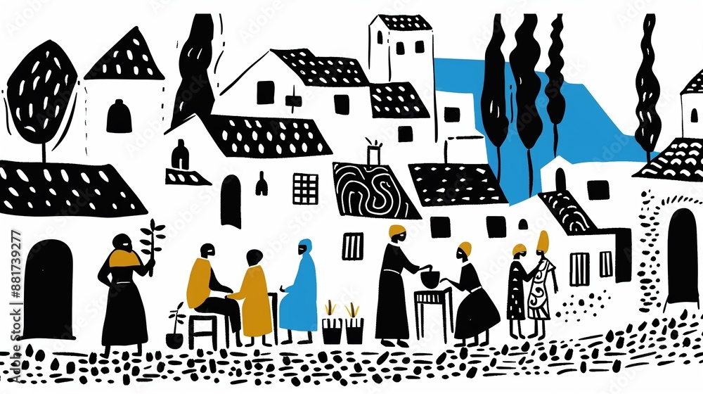 Fototapeta premium Preserving ancient regional traditions in modern times, cultural heritage, flat design illustration