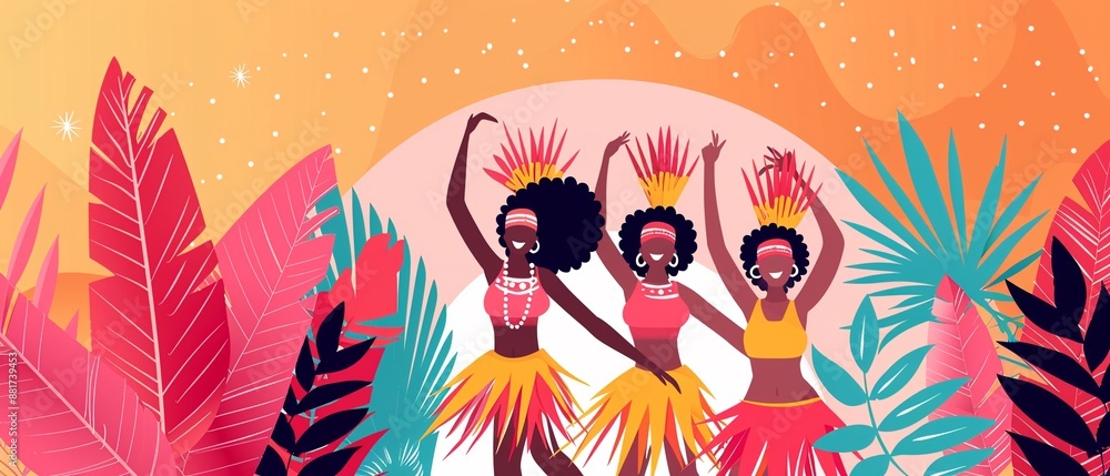 Indigenous dance performance at a historical site, cultural heritage, flat design illustration Indigenous dance performance at a historical site, cultural heritage, flat design illustration