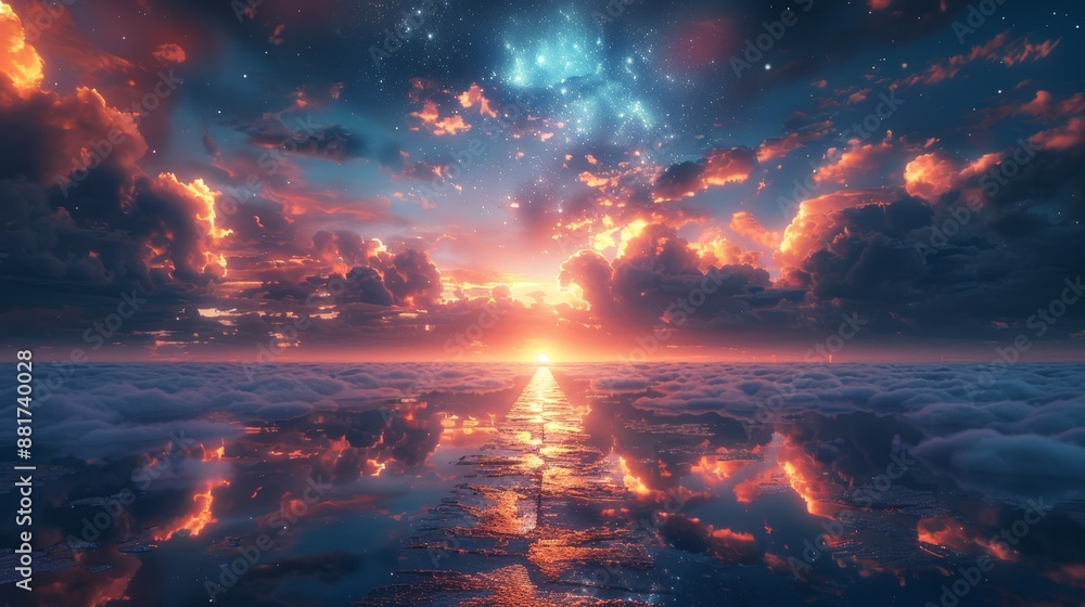 Sunset Over Clouds and Water - Generative AI Sunset Over Clouds and Water - Generative AI