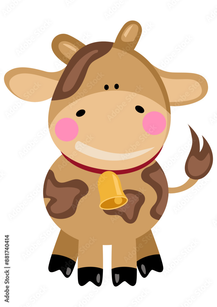 Fototapeta premium Friendly brown cow isolated on white