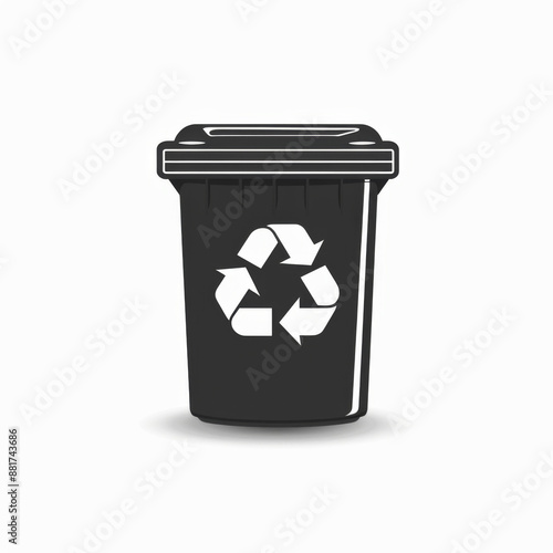 Black Recycle Bin with White Recycling Symbol on Isolated White Background.