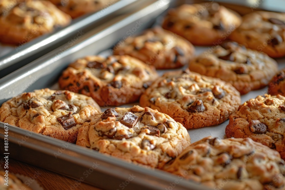 Baked Cookies. Tray of Fresh Chocolate Chip and Oatmeal Raisin Cookies Baked Cookies. Tray of Fresh Chocolate Chip and Oatmeal Raisin Cookies