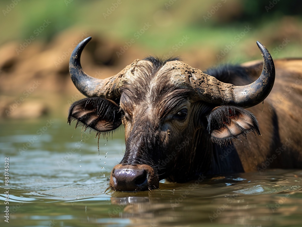 Fototapeta premium African buffalo drinking water in Kruger National Park, South Africa ; Specie Syncerus caffer family of Bovidae