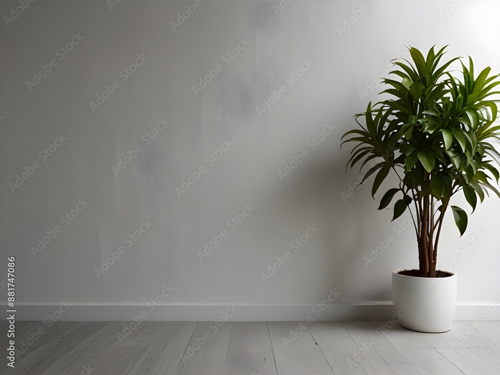 Background with white walls and plant Background with white walls and plant