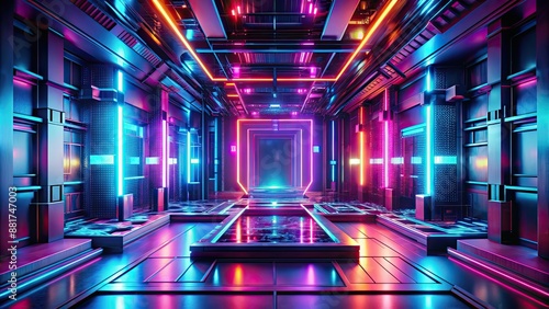 Cybernetic base with vibrant neon hues , technology, futuristic, abstract, digital