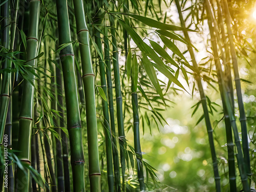 Green bamboo forest background.