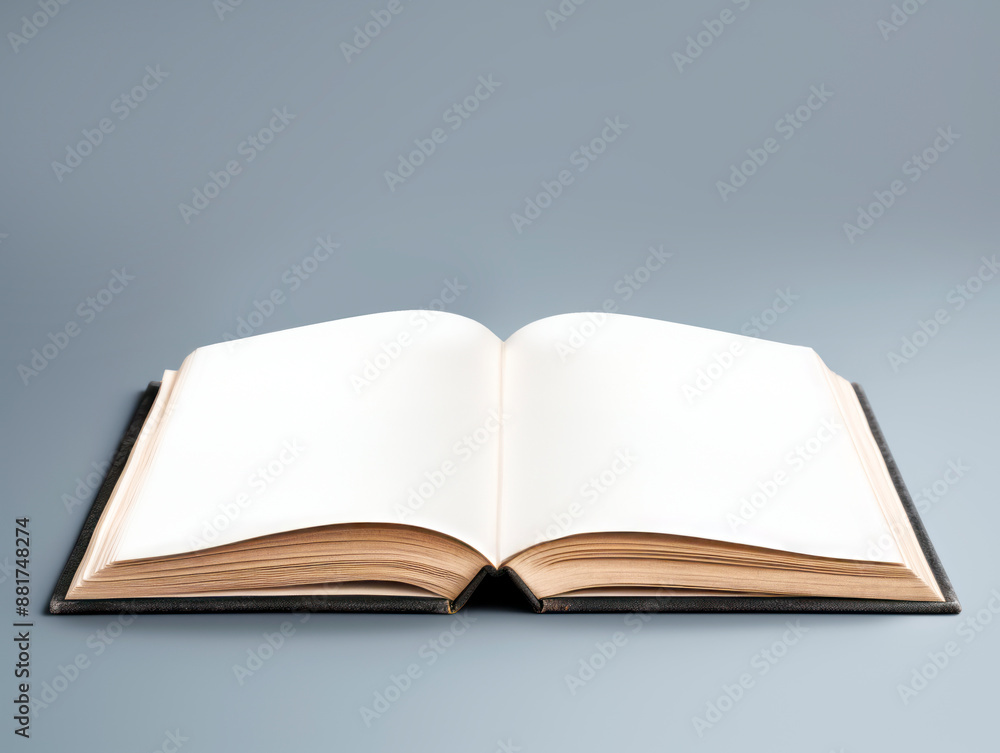 Open book with blank pages on a gray background, concept of mockup or template for design presentation. Generative AI Open book with blank pages on a gray background, concept of mockup or template for design presentation. Generative AI