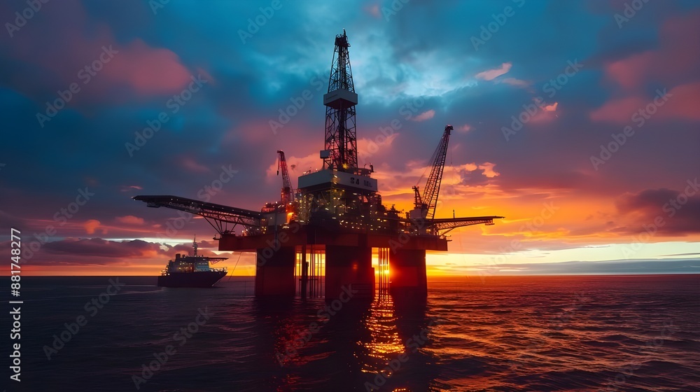 oil rig open sea sunset orange red blue oil rig open sea sunset orange red blue