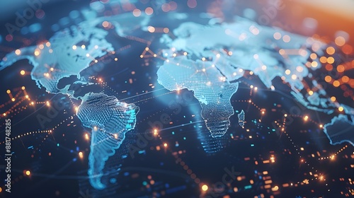 Wallpaper Mural world map shows global network and connectivity, international data transfer and cyber technology, worldwide business Torontodigital.ca