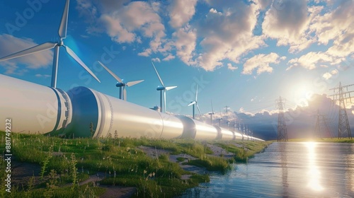 Hydrogen pipeline. Transformation of the energy sector towards ecology. Clean energy, safe, carbon neutral, and balance of energy sources to replace natural gas photo