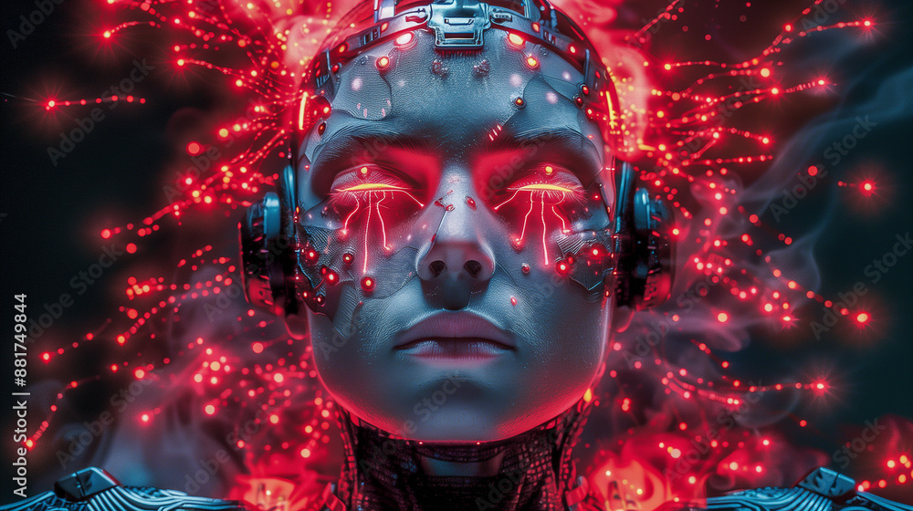Futuristic Cyborg with Red Neural Connections Futuristic Cyborg with Red Neural Connections