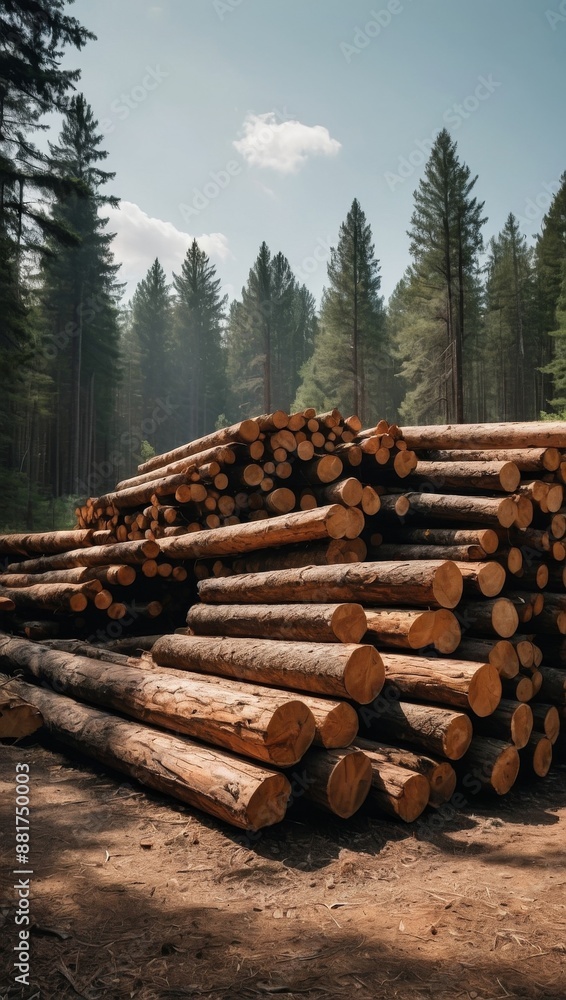 An image of a forested area with lumber and biomass waste used for energy production An image of a forested area with lumber and biomass waste used for energy production