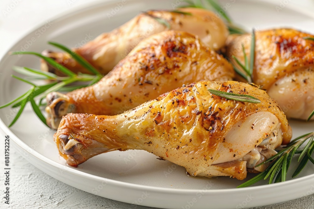 Grilled chicken legs with rosemary and spices on a white plate Grilled chicken legs with rosemary and spices on a white plate