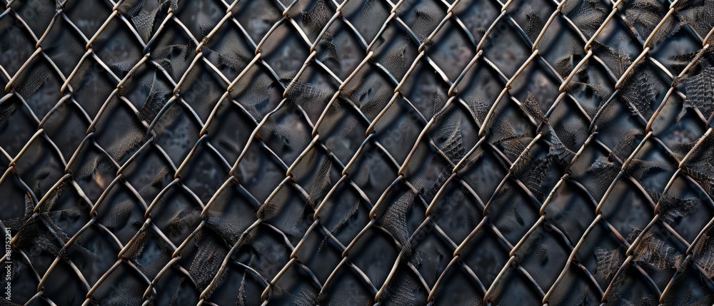 Fototapeta premium Panoramic close-up, high detail scan of coarse mesh fishnet texture, Generative AI 