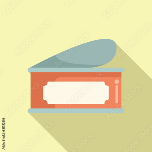 Half opened tin can with blank label for preserved food is lying on the surface