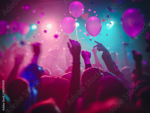 Wallpaper Mural A vibrant party scene with people and balloons, colorful lights, on a blurry background, concept of celebration. Generative AI Torontodigital.ca