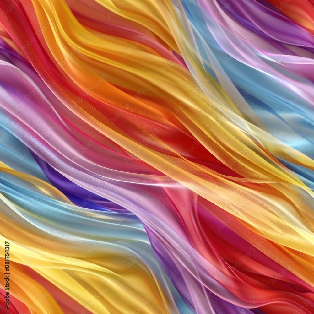 A colorful, flowing piece of fabric with a rainbow pattern. The colors are bright and vibrant, creating a sense of energy and excitement. The fabric appears to be made of silk or satin A colorful, flowing piece of fabric with a rainbow pattern. The colors are bright and vibrant, creating a sense of energy and excitement. The fabric appears to be made of silk or satin