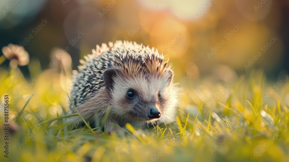 Close up of a pretty spiky hedgehog emerging from the grass Close up of a pretty spiky hedgehog emerging from the grass