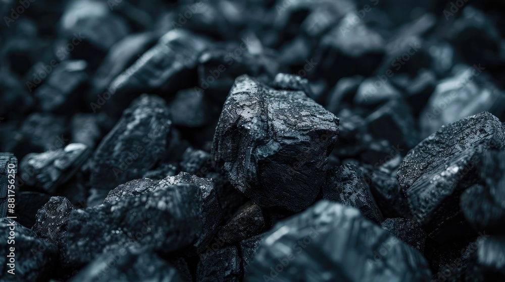 Close up view of anthracite coal with soft focus on dark backdrop Close up view of anthracite coal with soft focus on dark backdrop