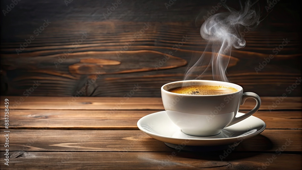 Steaming cup of freshly brewed coffee on a saucer, hot, beverage, morning, caffeine, espresso, aroma, breakfast, drink, refreshment Steaming cup of freshly brewed coffee on a saucer, hot, beverage, morning, caffeine, espresso, aroma, breakfast, drink, refreshment