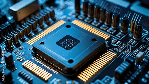 Close-Up of a Microchip on Electronic Circuit Board
