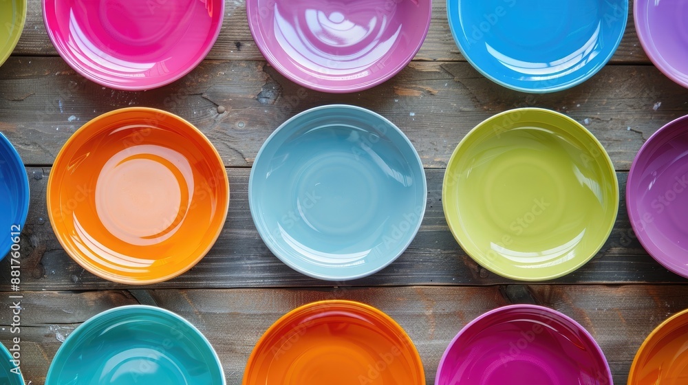 Colorful baby plates arranged on the table Colorful baby plates arranged on the table