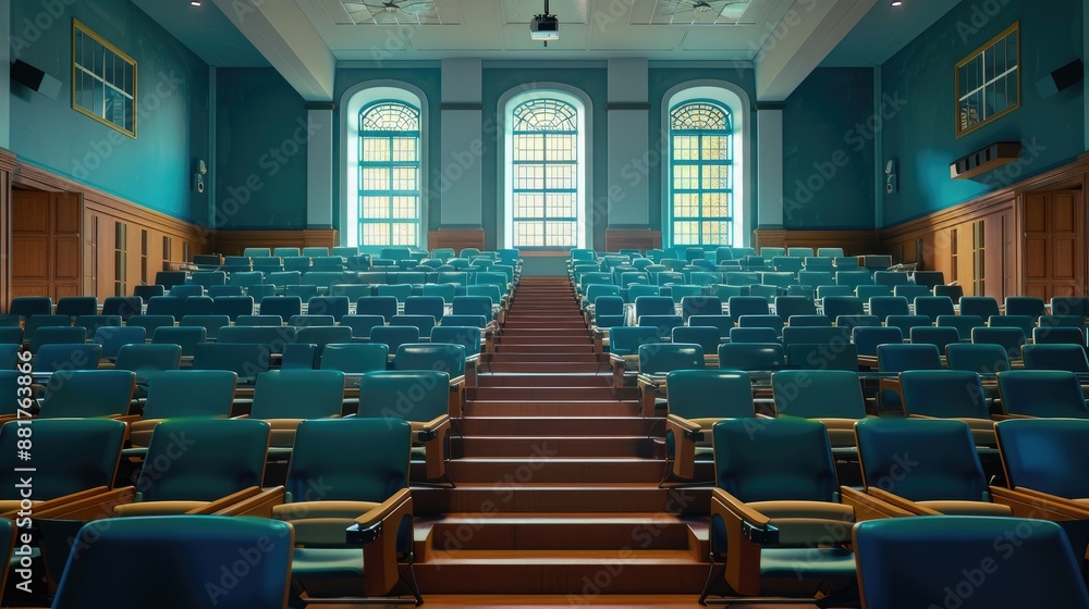 Naklejka premium Empty Lecture hall view from high desk