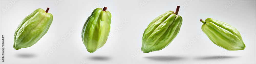 Set collection of green cacao pods isolated on white background Set collection of green cacao pods isolated on white background