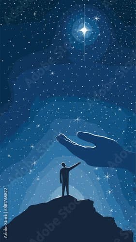 Mentor's Helping Hand Lifting Businessman to Reach Star, Illustrating Career Development Support and Goal Achievement