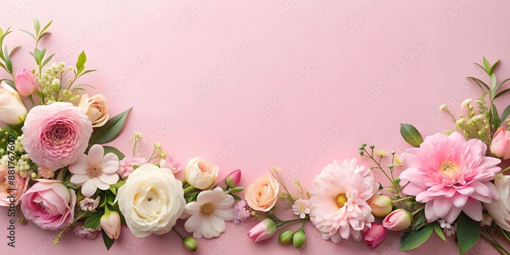 flowers on light pink background top view in flat lay style flowers on light pink background top view in flat lay style