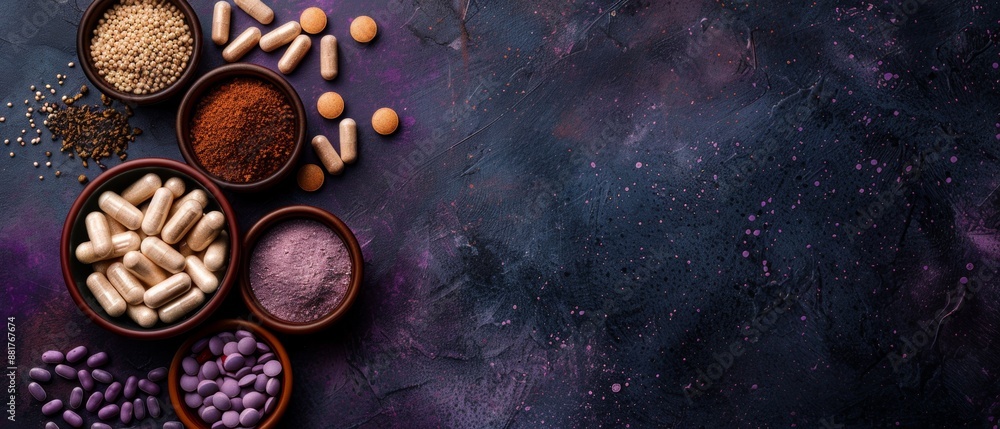 Dietary supplements for health and beauty, in pill and powder forms, vitamins, collagen, biotin
Dietary supplements for health and beauty, in pill and powder forms, vitamins, collagen, biotin