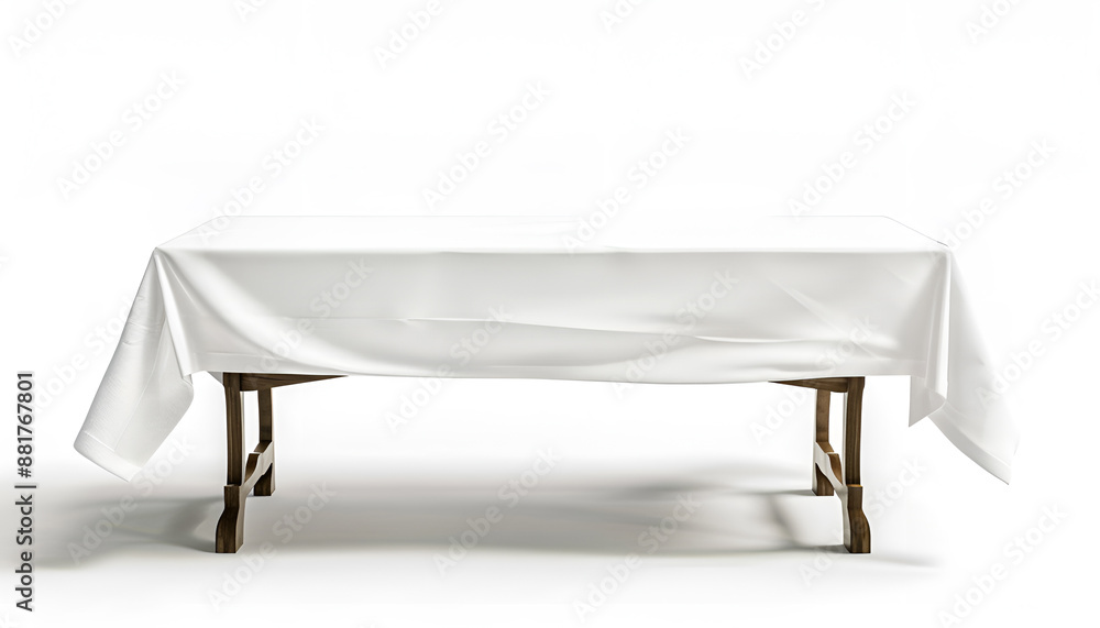 Table with white tablecloth isolated on white Table with white tablecloth isolated on white