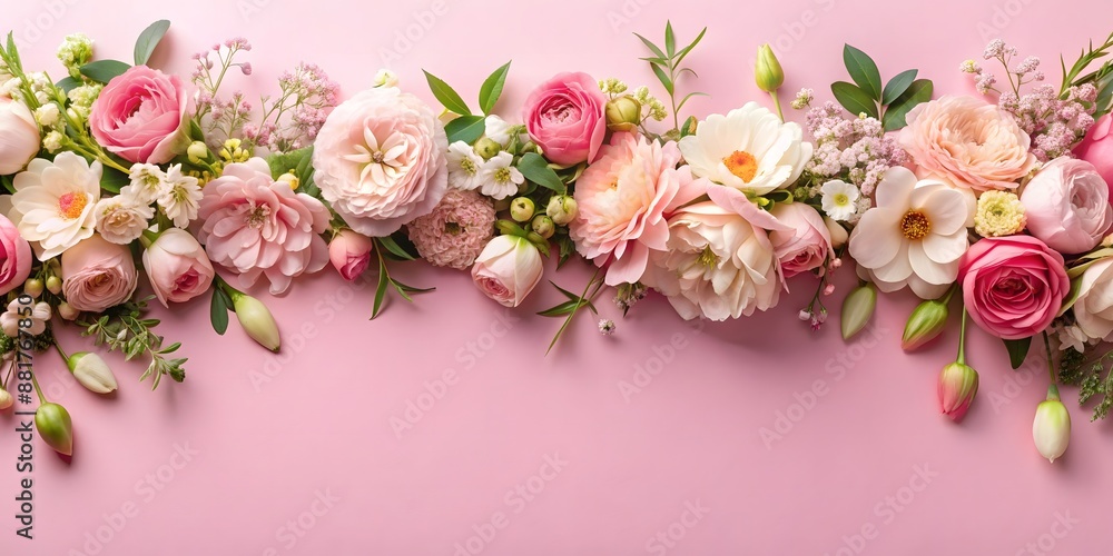 flowers on light pink background top view in flat lay style flowers on light pink background top view in flat lay style