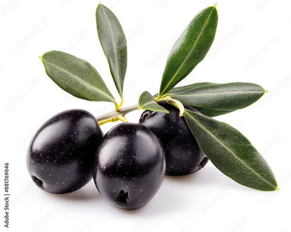Black Olive. Isolated Olive Branch with Ripe Black Olives on White Background Black Olive. Isolated Olive Branch with Ripe Black Olives on White Background
