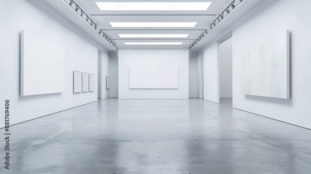 Open space gallery interior with empty canvas : Generative AI Open space gallery interior with empty canvas : Generative AI
