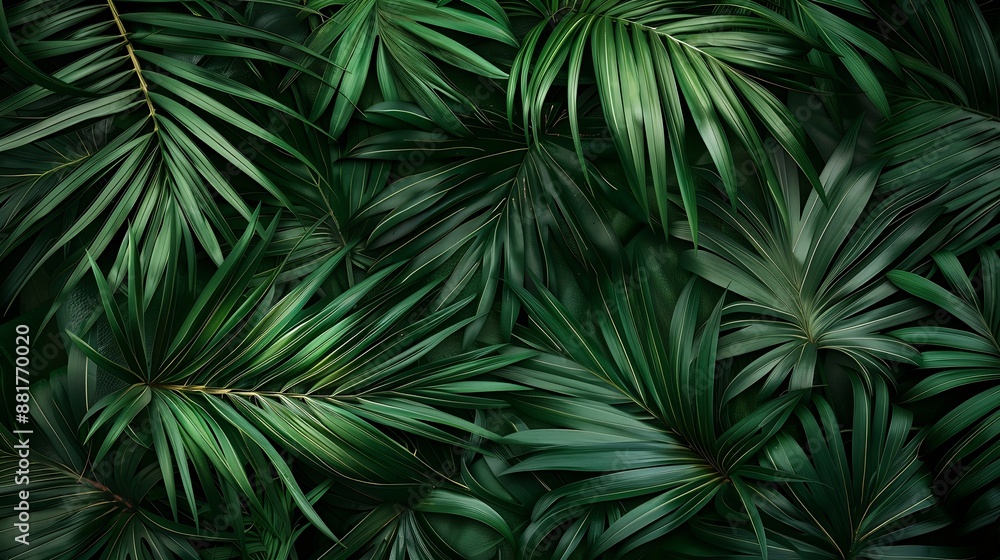 Green tropical palm leaves texture background : Generative AI Green tropical palm leaves texture background : Generative AI