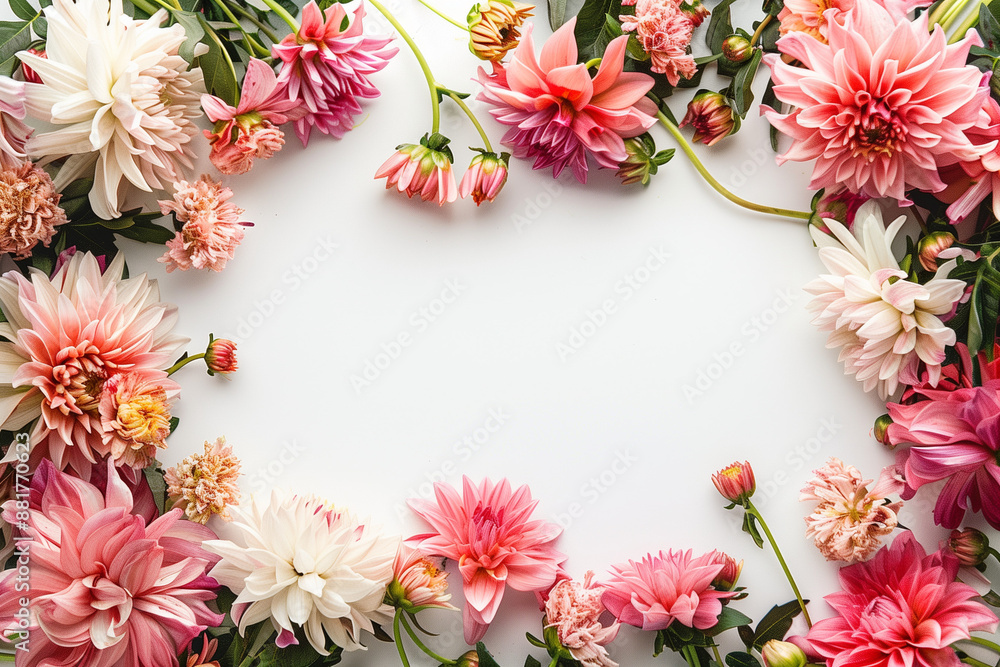Pink and White Dahlia Flower Border Pink and White Dahlia Flower Border