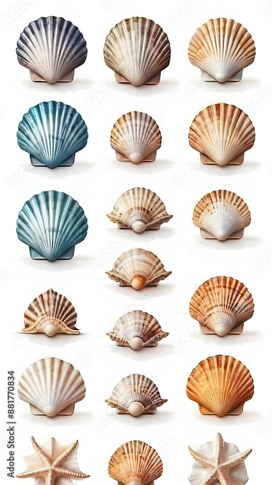 set seashells isolated on white background set seashells isolated on white background