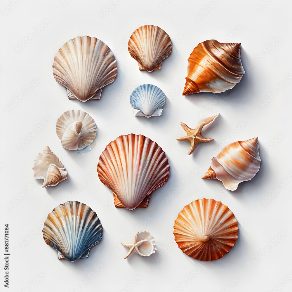 set seashells isolated on white background set seashells isolated on white background
