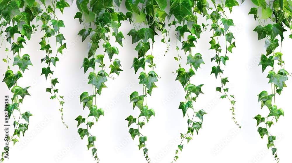 long green vine with leaves hanging down The vine is growing on a white background : Generative AI long green vine with leaves hanging down The vine is growing on a white background : Generative AI