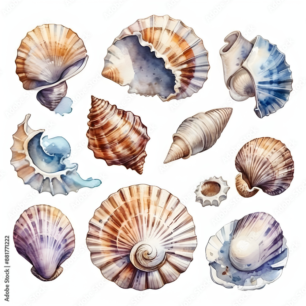 set seashells isolated on white background set seashells isolated on white background
